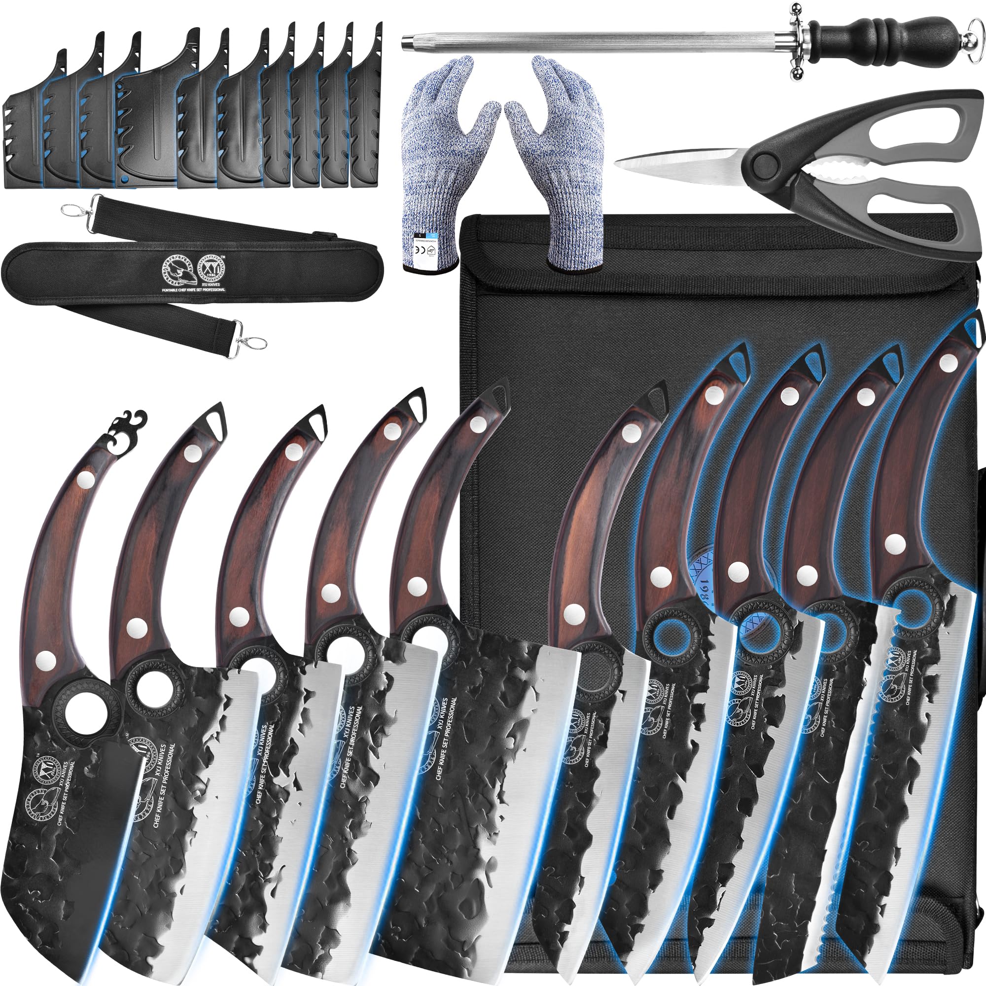 XYJ professional knife set arranged for easy access and versatile kitchen use