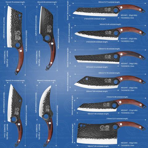 XYJ professional knife set full-tang design shown for balanced durability.
