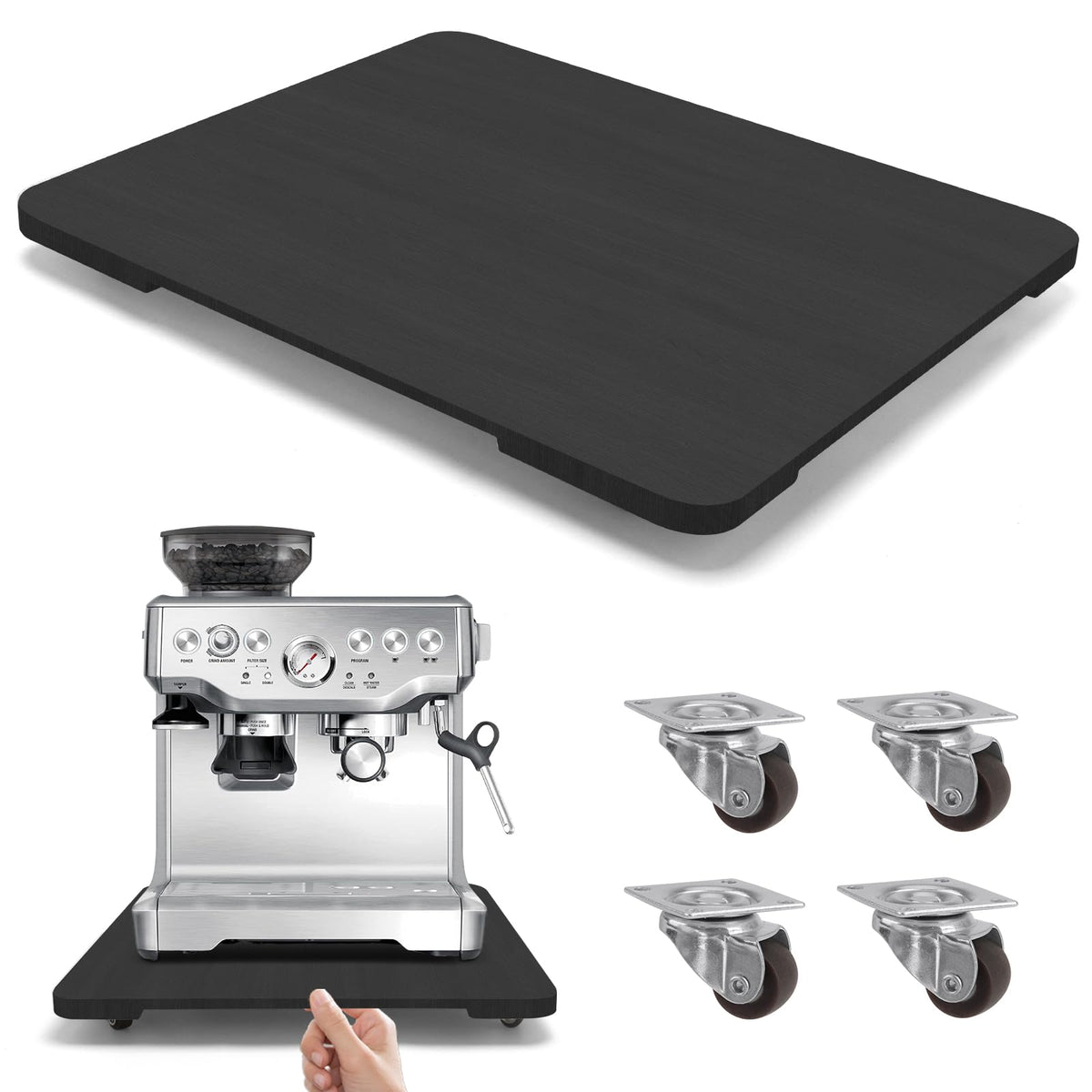 Xykzra 360° rolling tray for coffee maker with under-cabinet access and smooth motion.