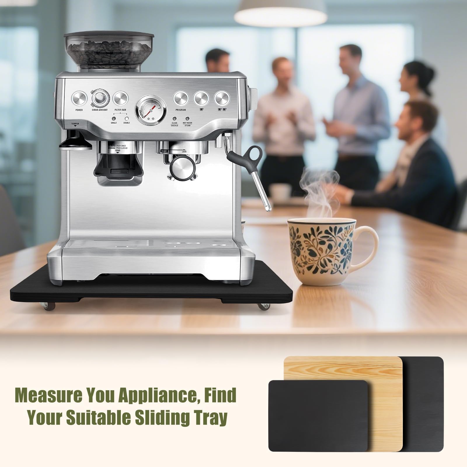Xykzra durable wooden base blends with kitchen decor.