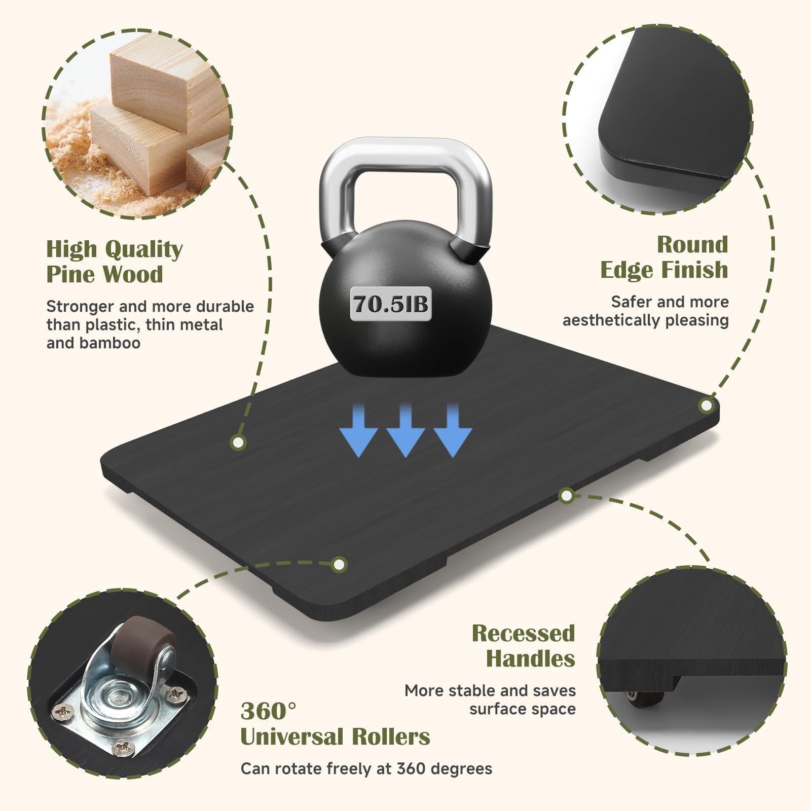 Xykzra rolling tray supports up to 70.5 lbs for sturdy placement.