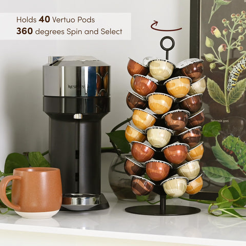 Xympo metal black pod holder with sleek design adds style.