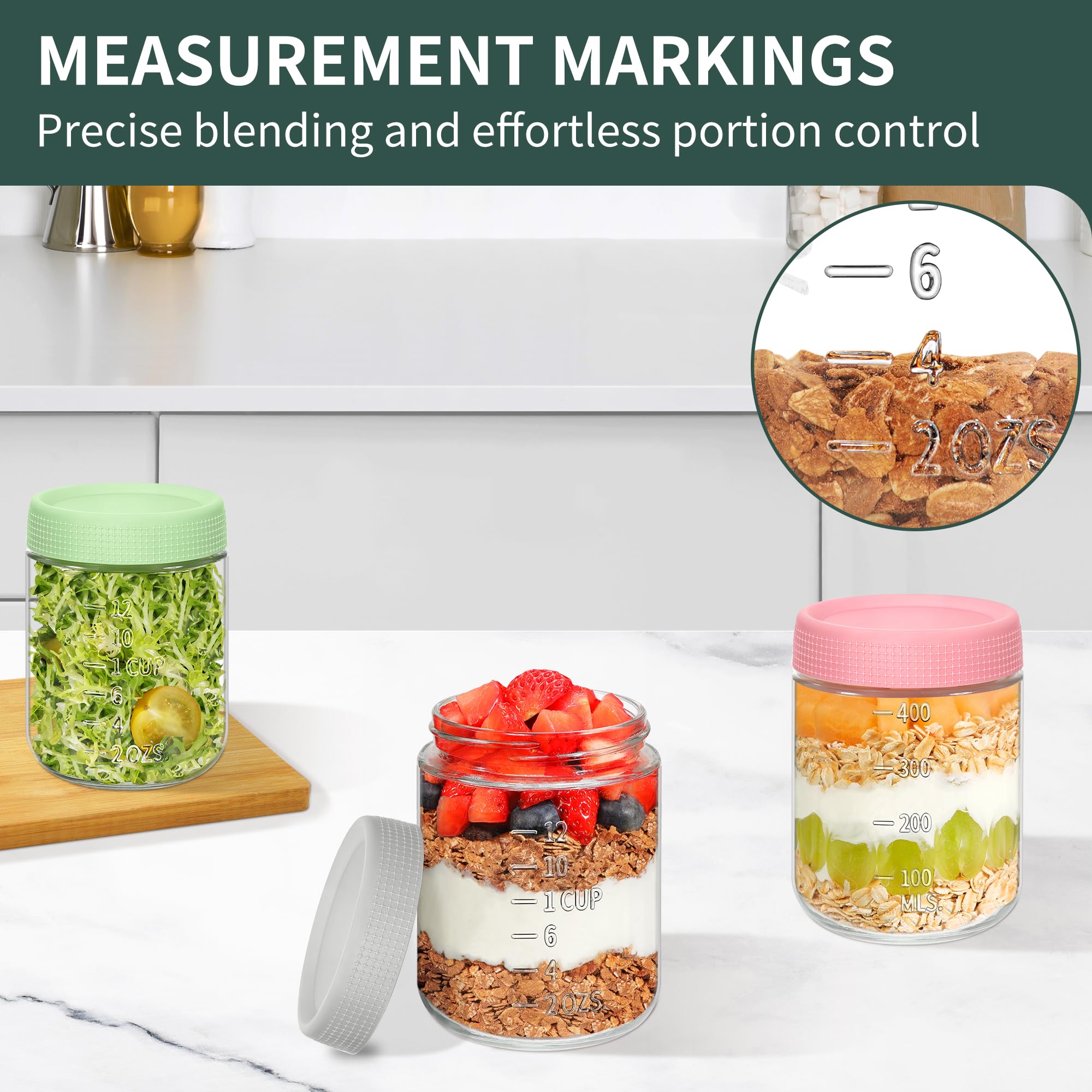 Xyptorix glass jars with measurement marks simplify meal prep and portion control.