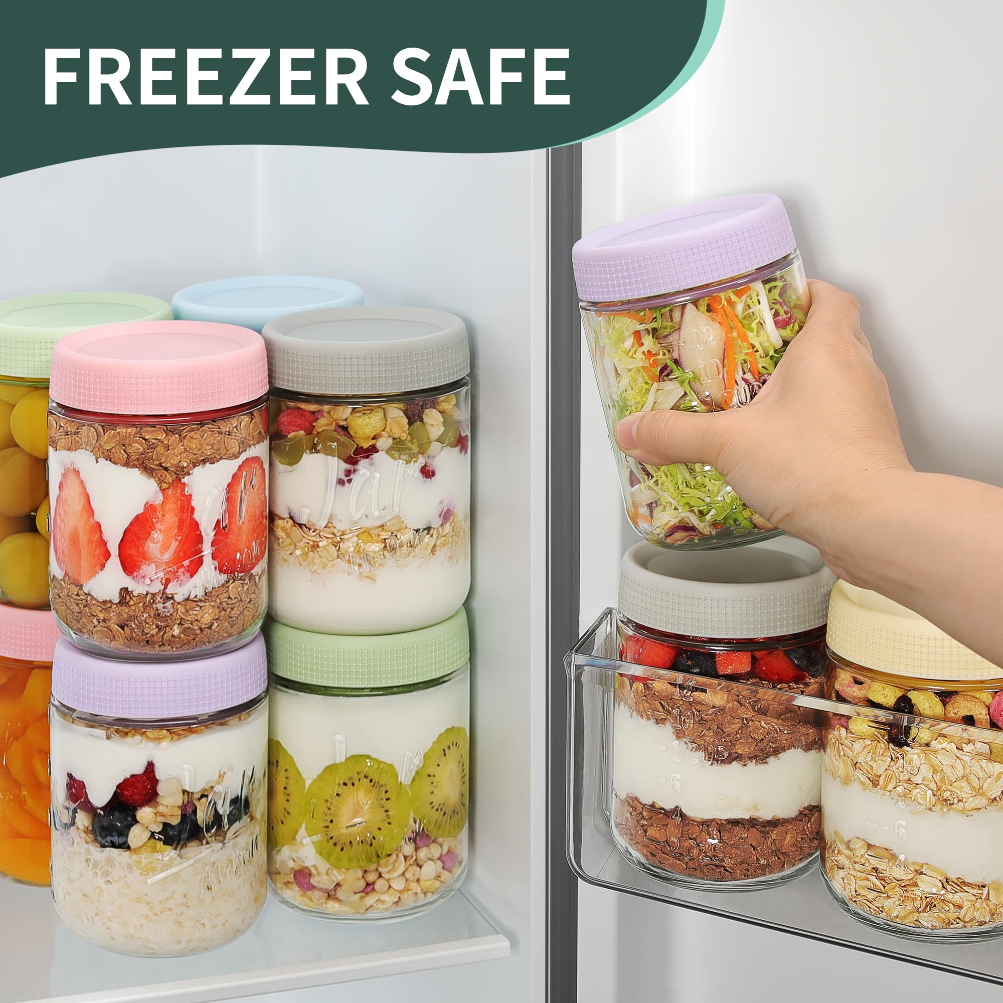 Xyptorix stackable jars maximize fridge space and keep snacks organized.