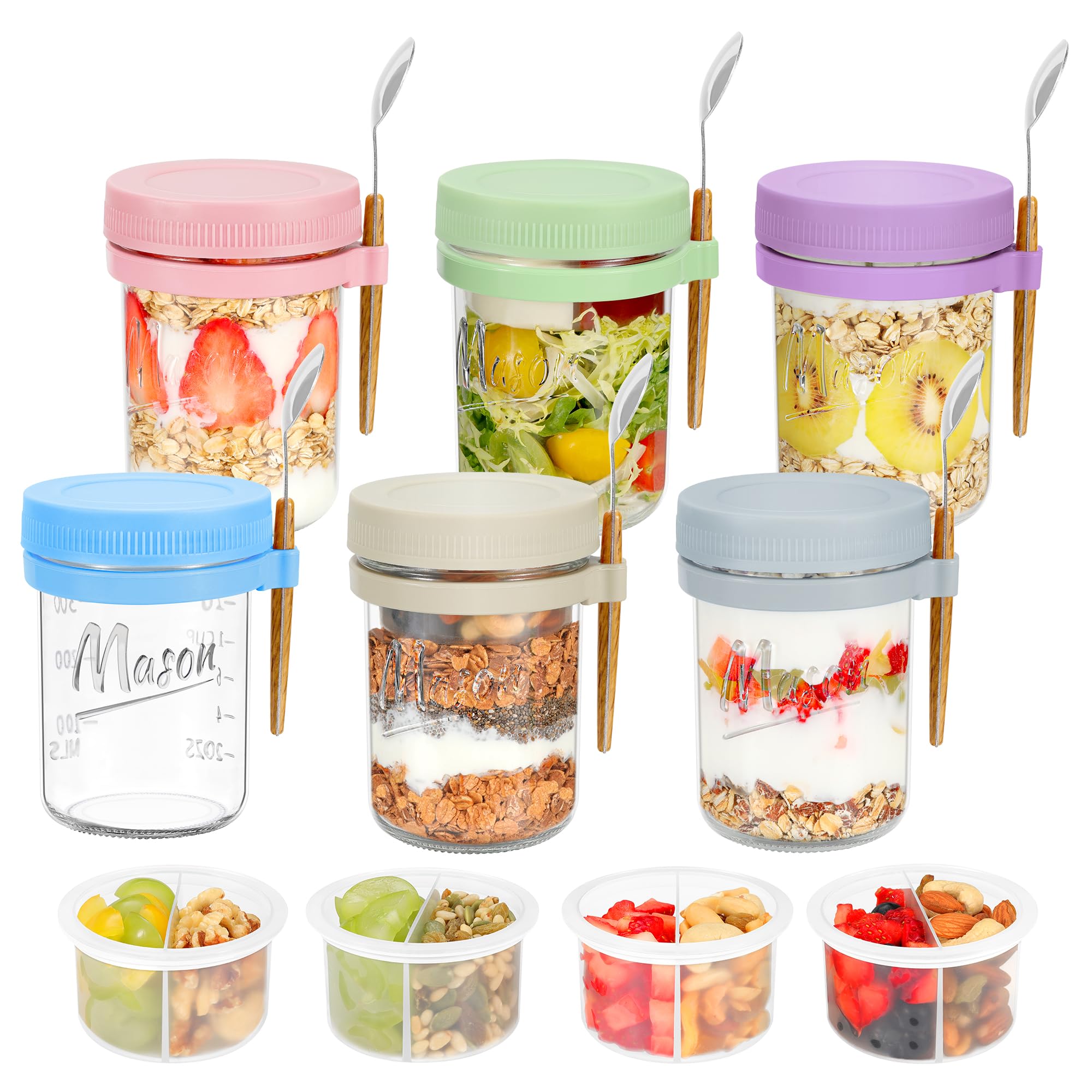 Xyptorix 6-pack overnight oats containers with lids and spoons for easy meal prep
