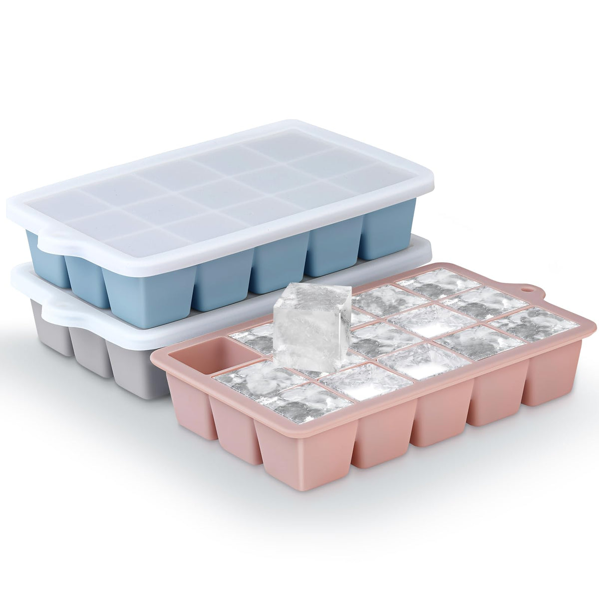Xyuetia silicone ice tray 3-pack blue, easy release for fast chilling.