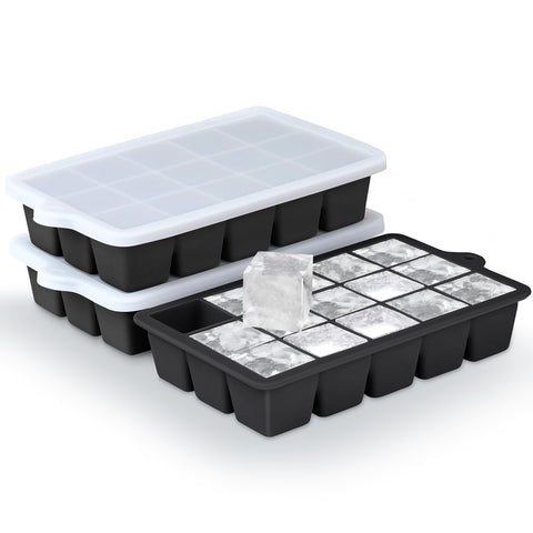 Xyuetia silicone ice tray 3-pack creates uniform cubes for cocktails and whiskey.