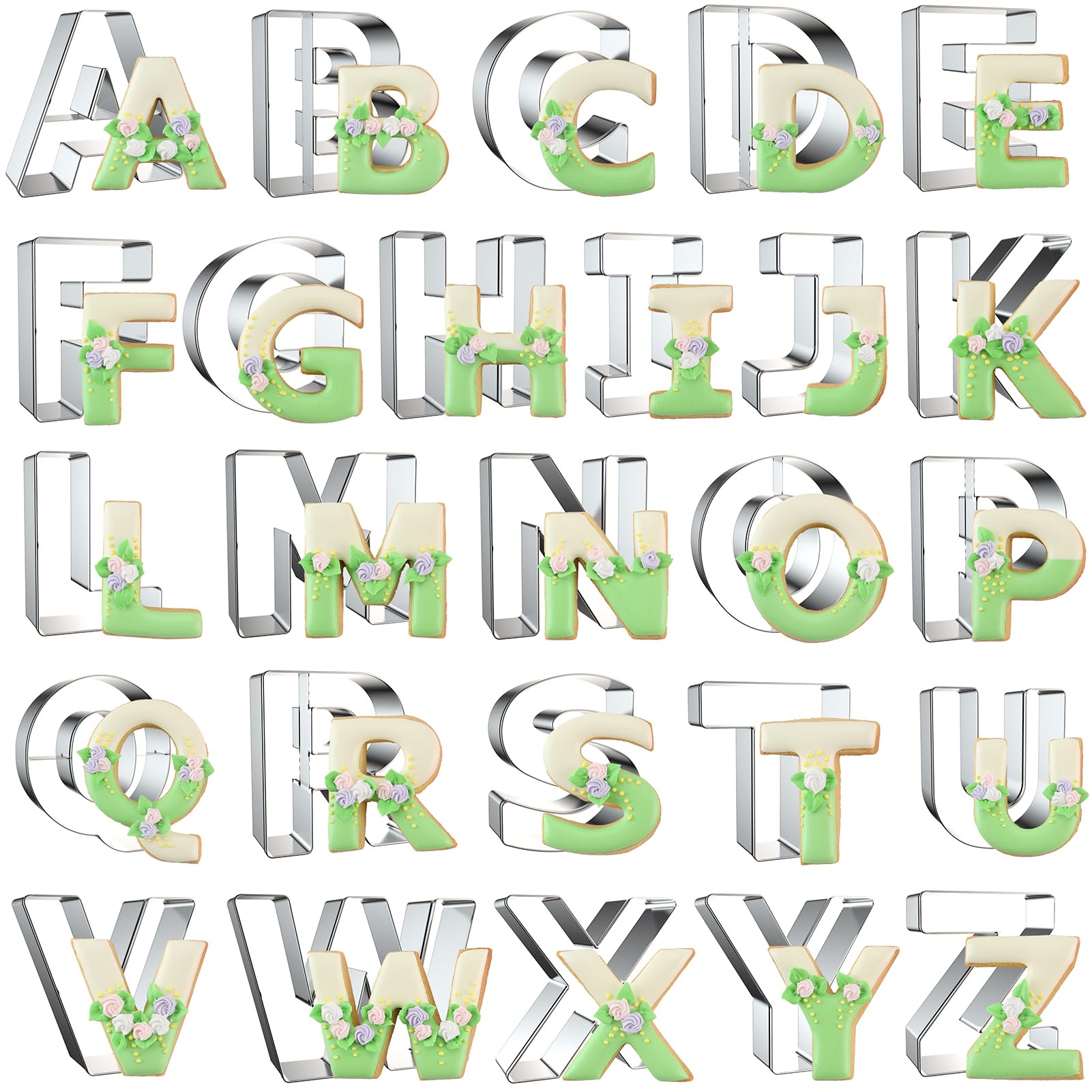 Xzhloym alphabet letter cookie cutters 26-piece set for personalized cookies and gifts