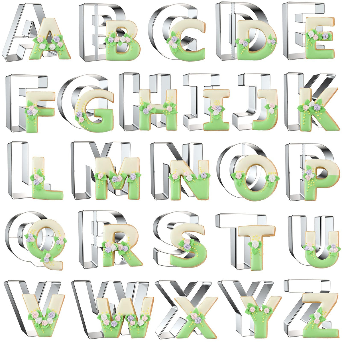 Xzhloym alphabet letter cookie cutters 26-piece set for personalized cookies and gifts