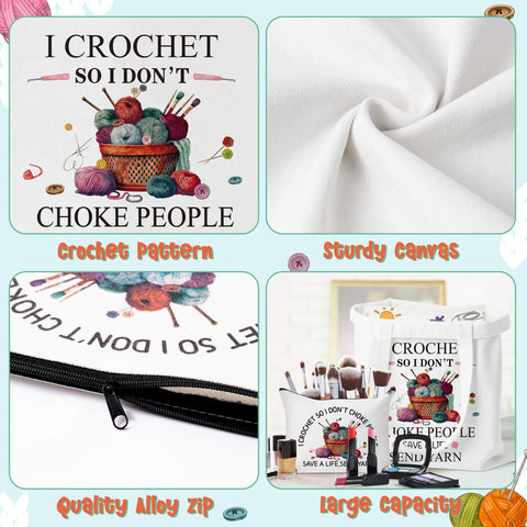 Y1tvei crochet canvas cosmetic bag ideal for small tools and notions on the go.