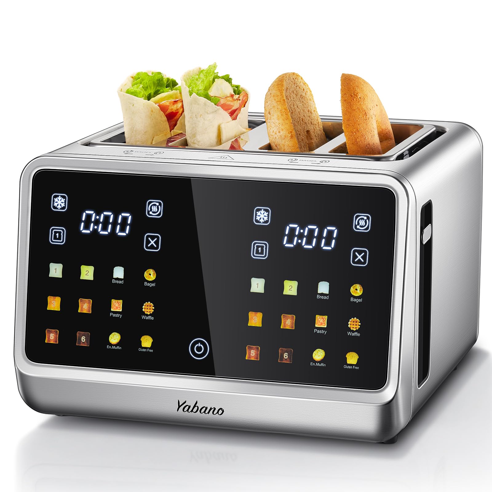 Yabano 4-Slice Toaster with smart touch panel for precise browning.