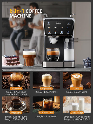 Yabano automatic milk frother creates silky foam for cappuccino or latte.
