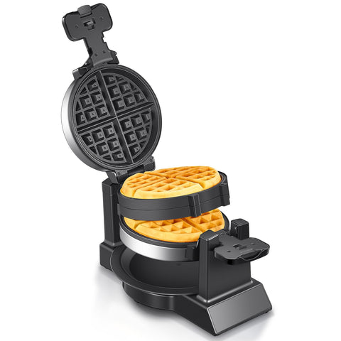 Yabano Belgian Waffle Maker showcases 360-degree rotation for even browning and crisp edges.