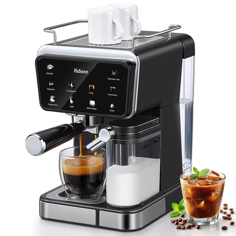 Yabano espresso machine with LED touch screen for effortless drink selection and cafe-style results.