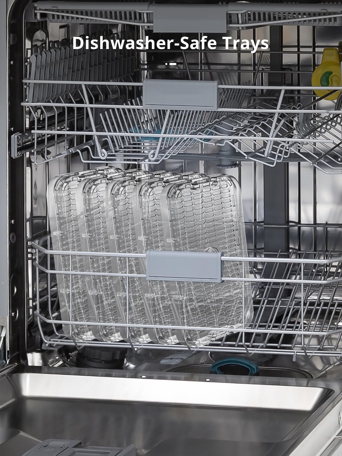 Yabano compact design stacks trays for space-saving storage.