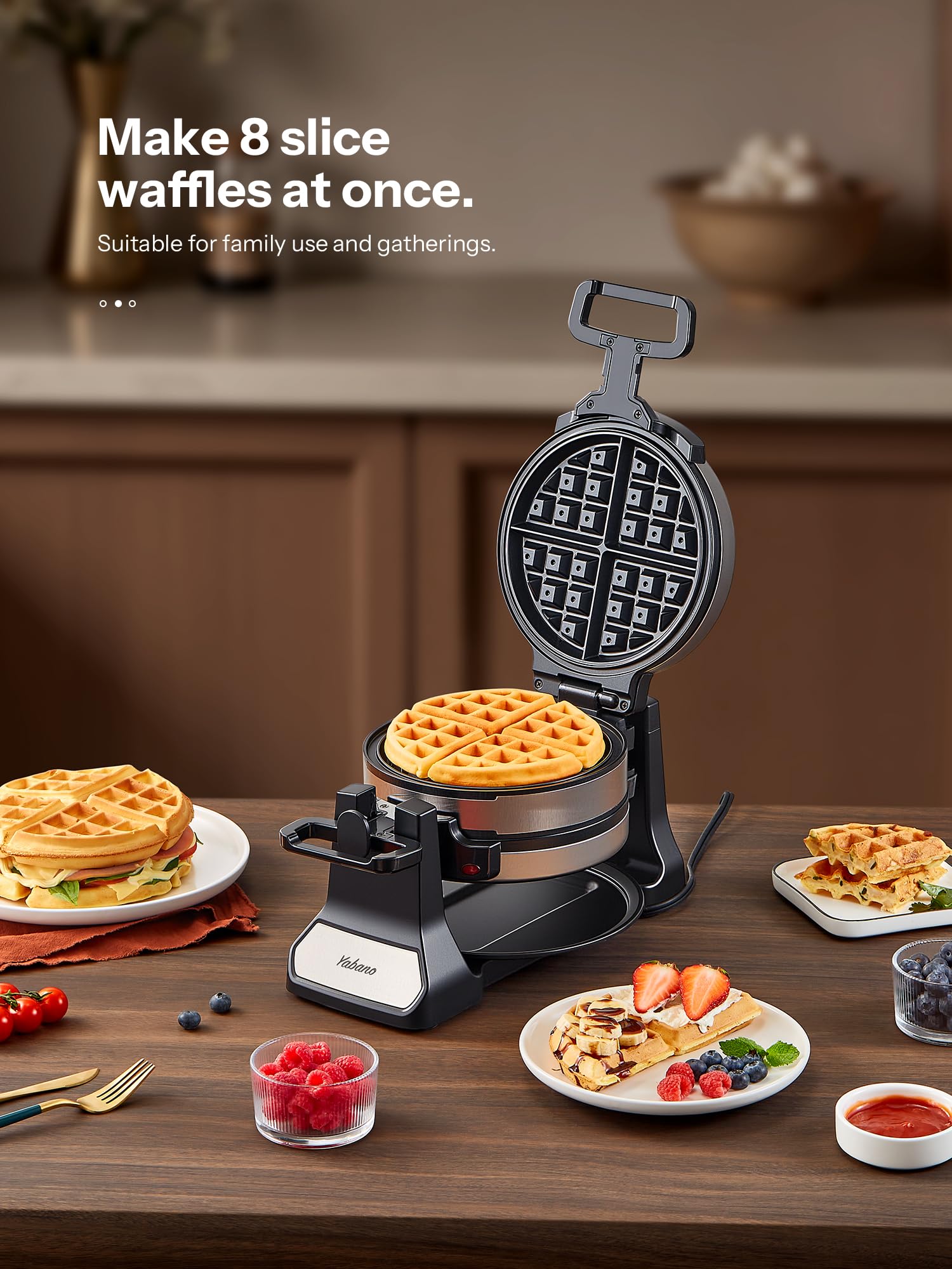 Yabano indicator lights show preheat status and when waffles are ready