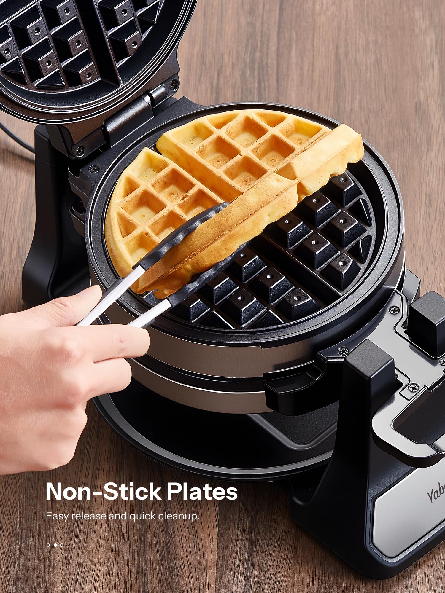 Yabano nonstick plates ensure easy release and cleanup after crispy waffles