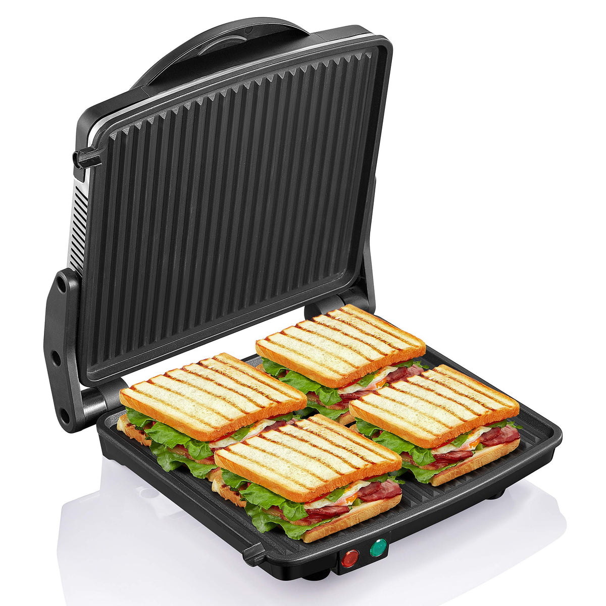 Yabano Panini Press Grill showing its large cooking surface for family meals