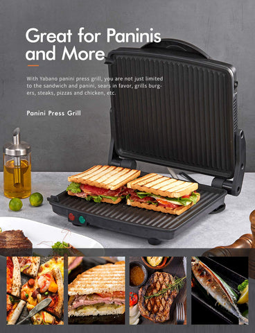 Yabano Panini Press with non-stick coating for easy release and cleaning