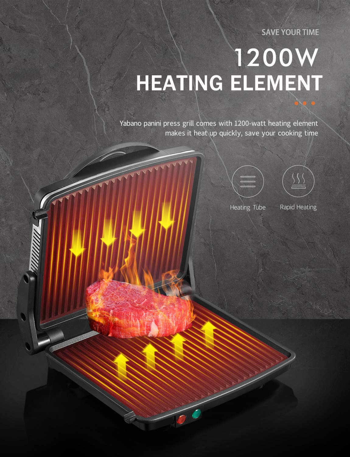 Yabano Panini Press 11x9.8 inch plates ready for four-slice sandwiches