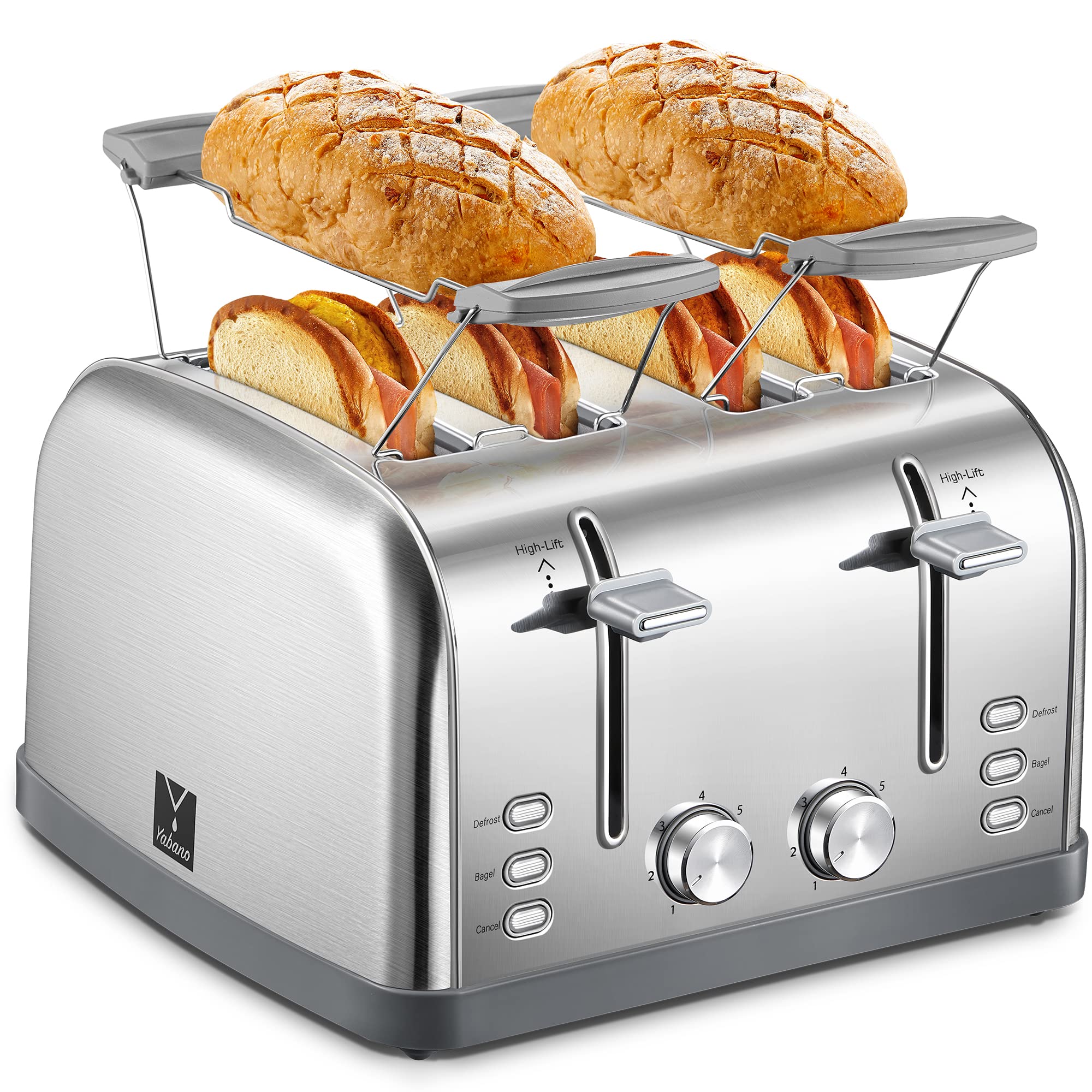 Yabano 4-slice toaster with extra wide slots for bagels and thick bread