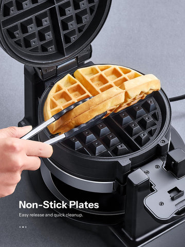 Yabano waffle iron with 360-degree rotation delivering evenly cooked waffles.