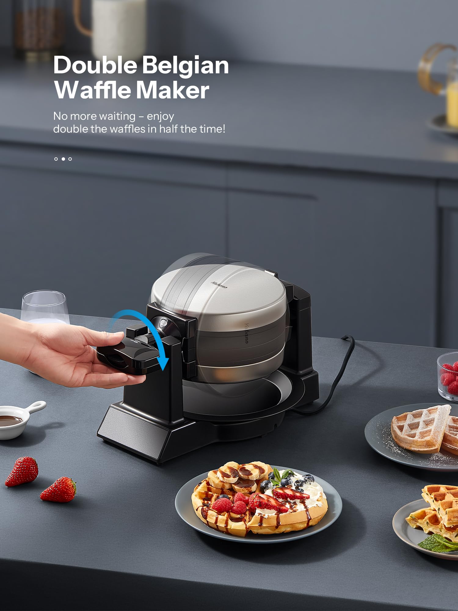 Yabano 1400W TurboHeat powers fast preheating for quick waffles.