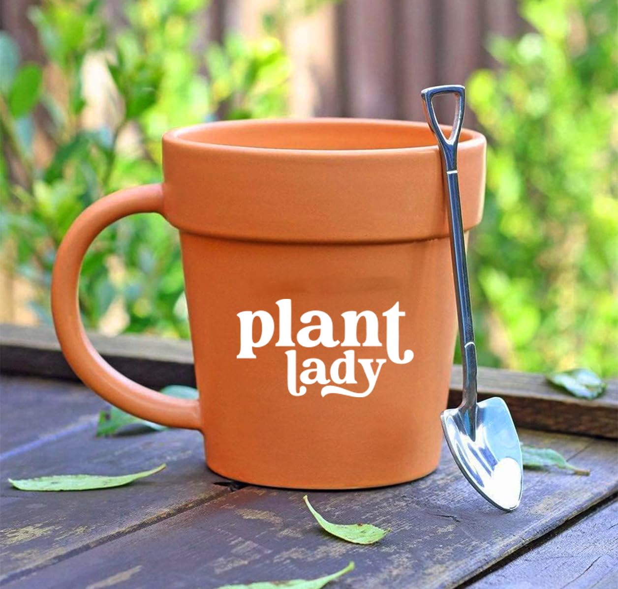 YACO STORE Plant Lady mug with shovel spoon for stirring your beverage.