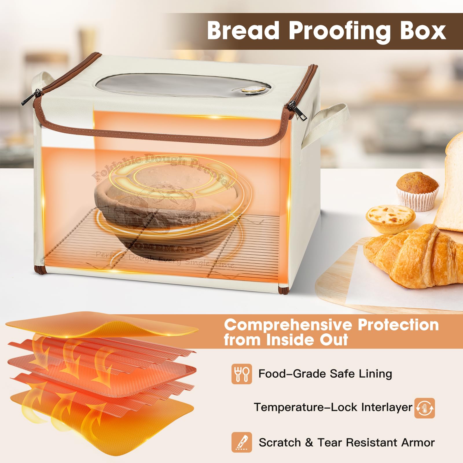 Yacumx foldable bread proofing box with digital timer supports accurate dough timing.