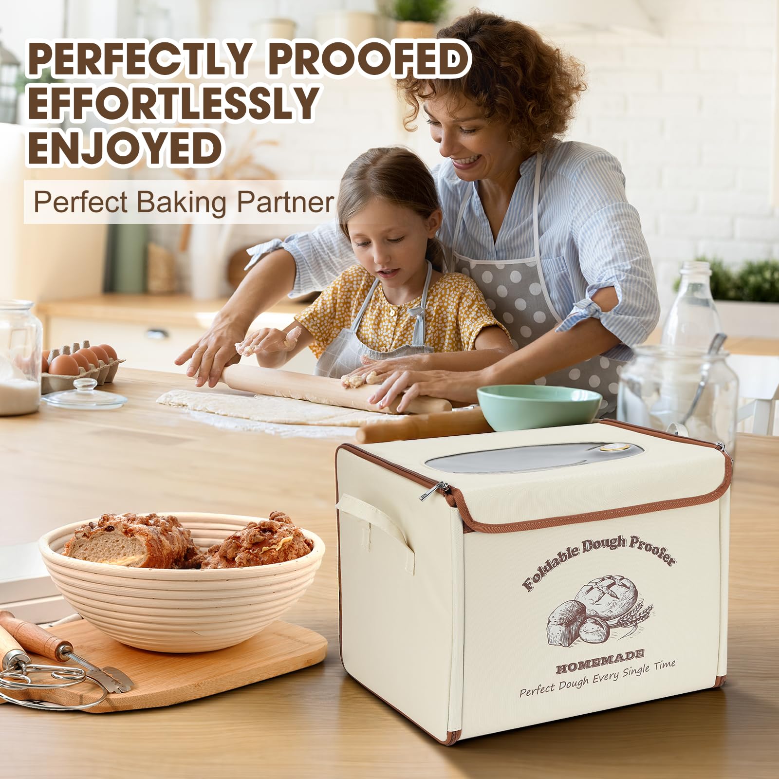 Yacumx foldable bread proofing box side view highlights even airflow and temperature control.