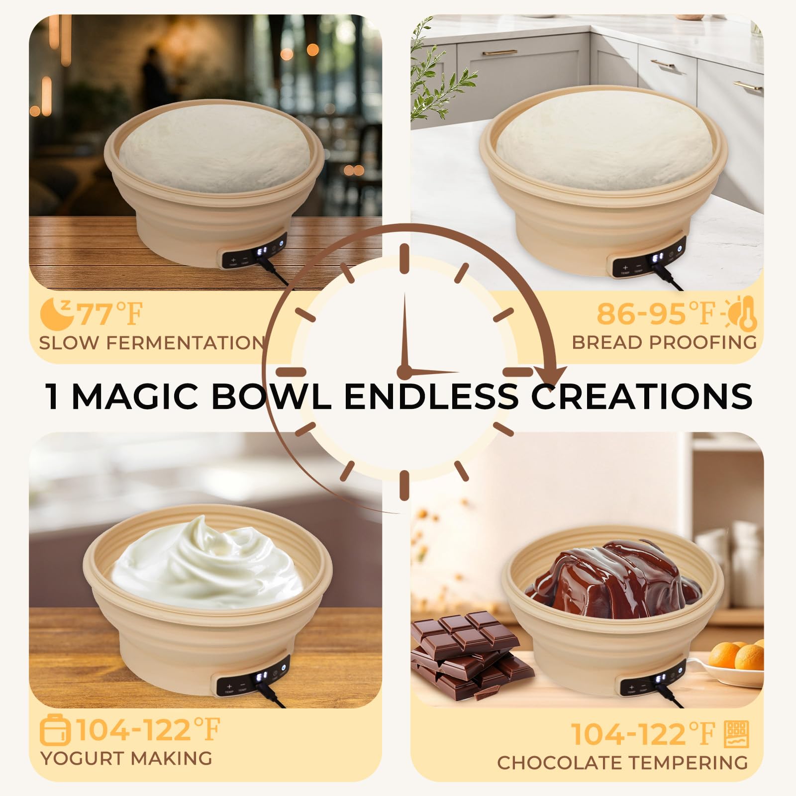 Transparent PP lid and linen cloth cover from Yacumx for controlled dough rise.