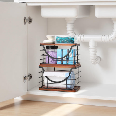 YAFFWA kitchen organizer blends stainless steel with wood for a stylish, durable solution.