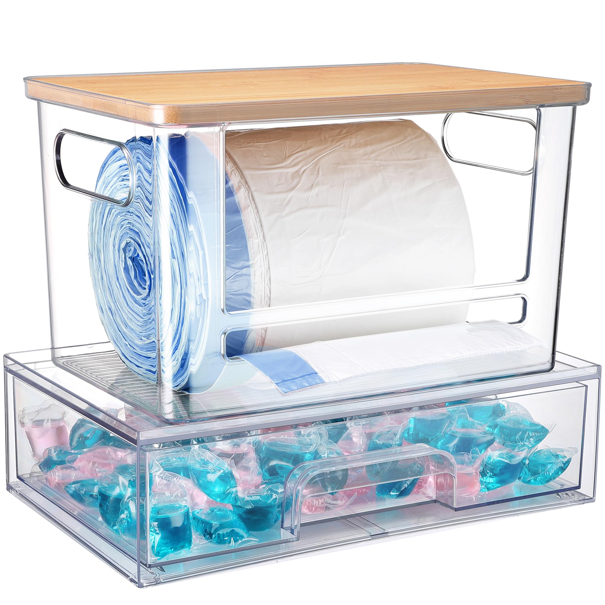 YAFFWA trash bag holder under sink with clear view for quick replenishment