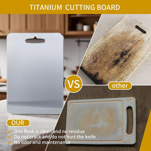 Yainmos titanium cutting board easy-to-clean surface resists stains and odors.