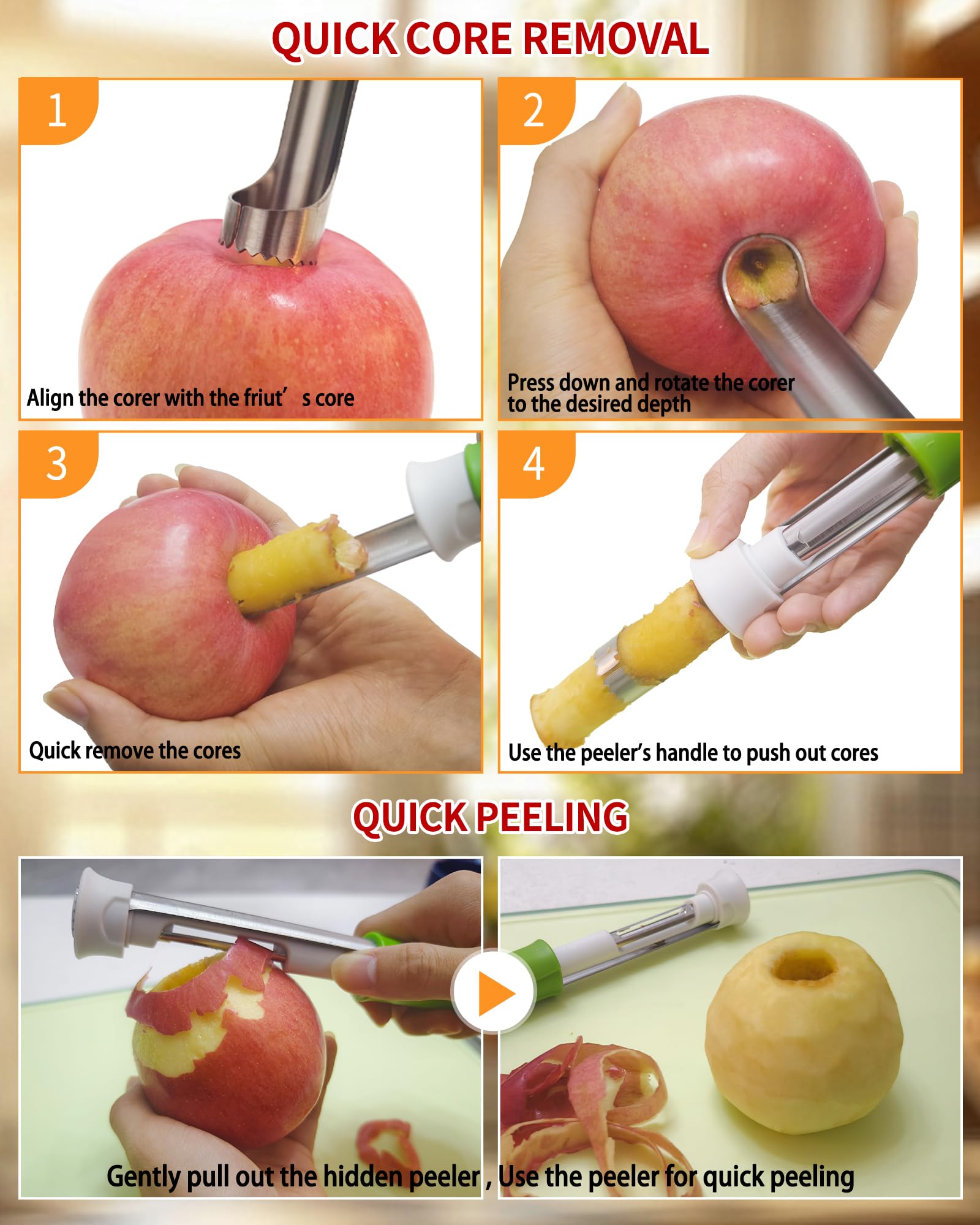 YAKAUEI multifunctional corer and peeler handles fruits and vegetables.