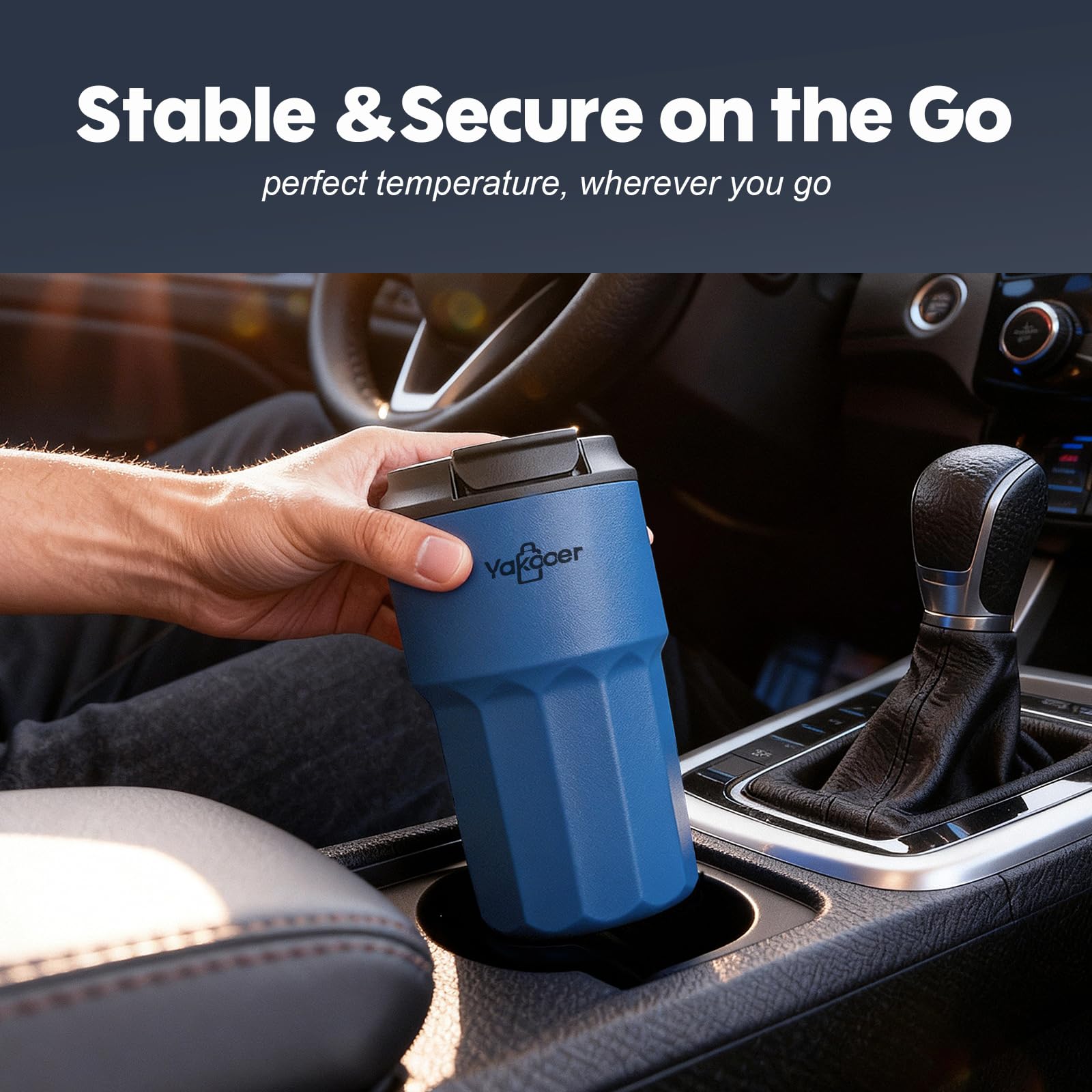 Yakooer travel mug fits most car cup holders securely