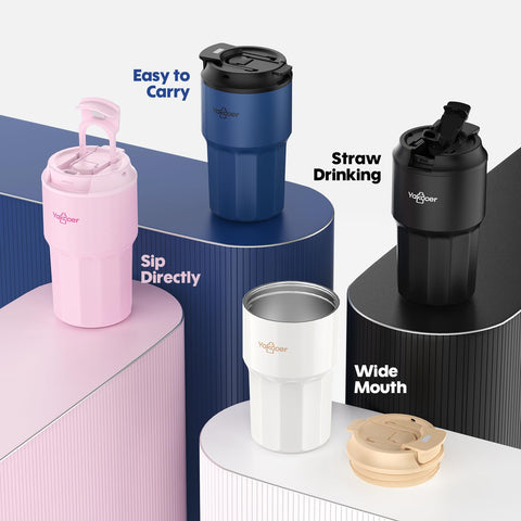 Leak-proof travel mug with double-threaded lid and silicone seal
