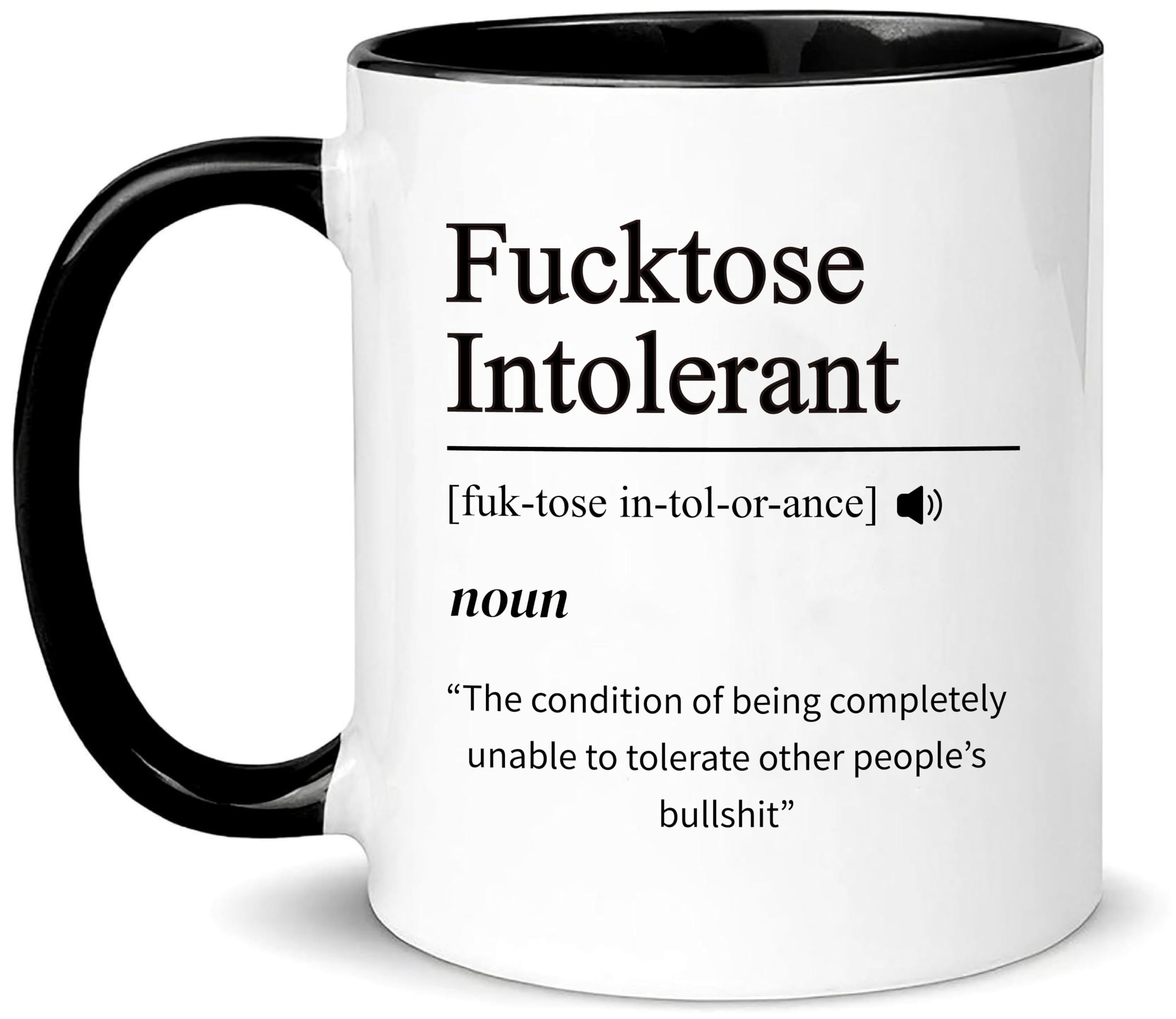 Yalocib Fucktose Intolerant Definition Mug back view with print.
