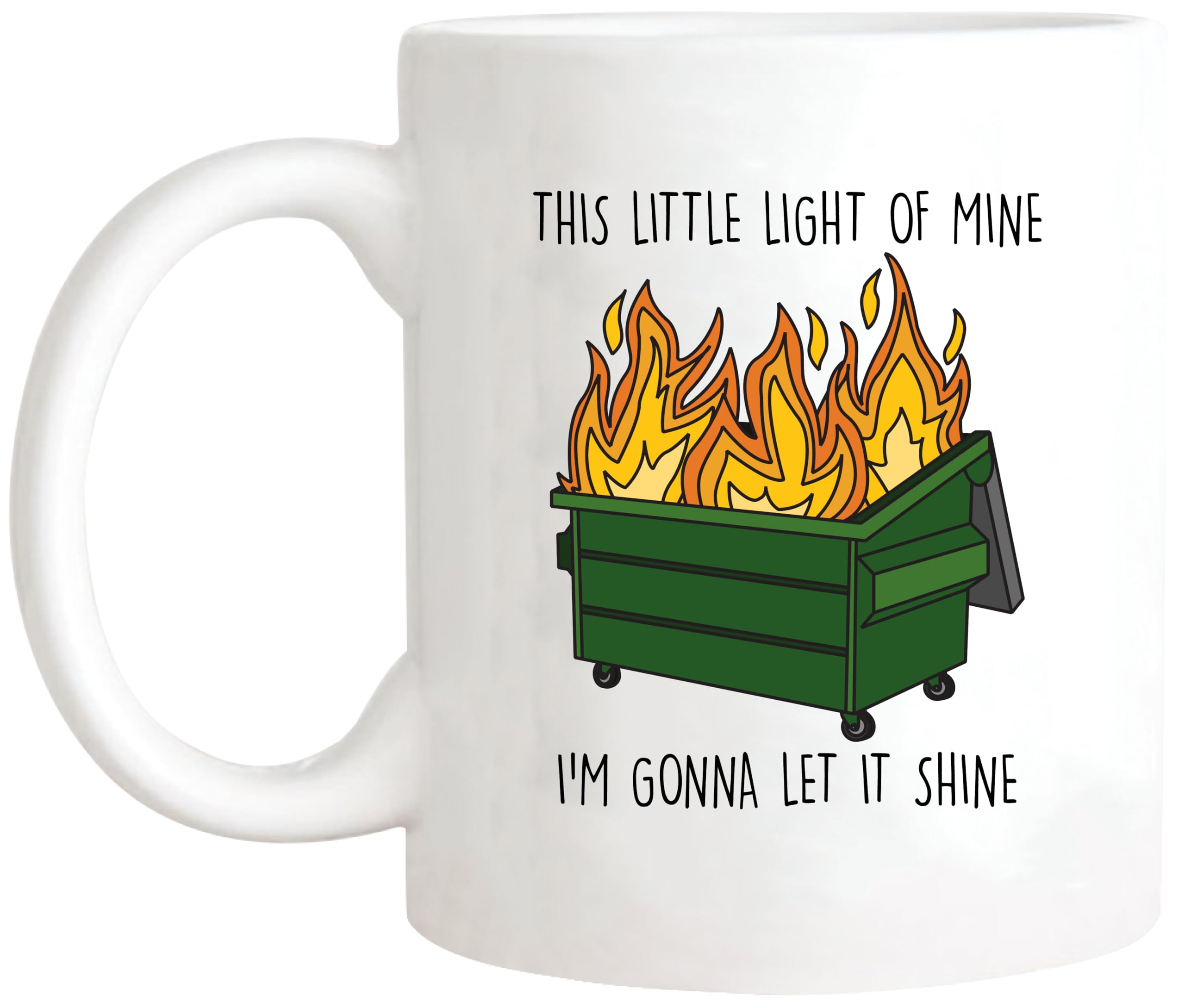 Yalocib Funny Dumpster Fire Mug back print, perfect for gifting with edgy humor