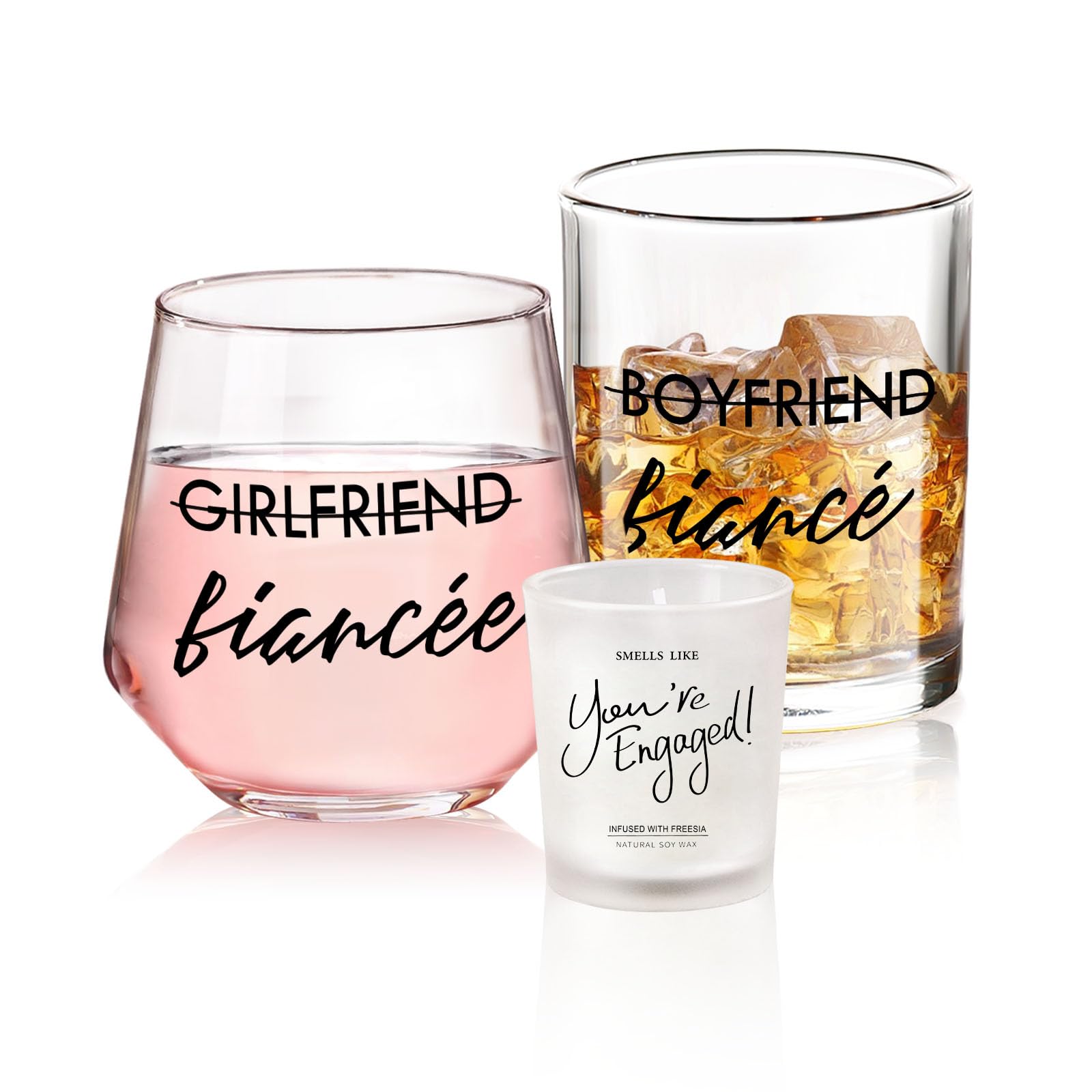 Yalucky engagement gift set, 10oz whiskey glass, clear design with fade-resistant print for lasting memories.