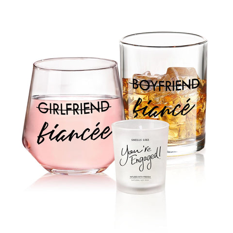 Yalucky engagement gift set, 10oz whiskey glass, clear design with fade-resistant print for lasting memories.