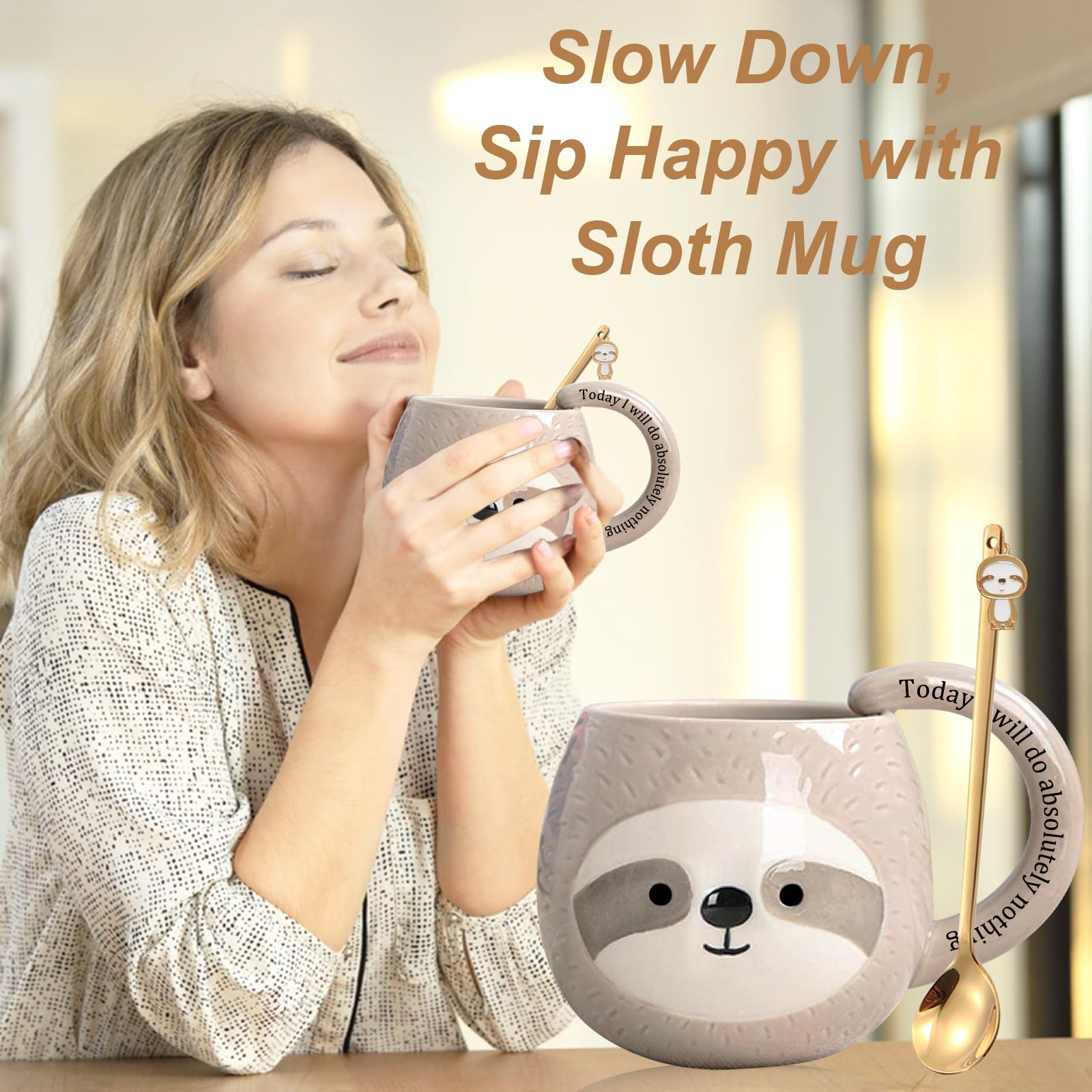 Cute 3D ceramic sloth adds whimsy to tea or coffee breaks.