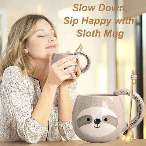 Cute 3D ceramic sloth adds whimsy to tea or coffee breaks.