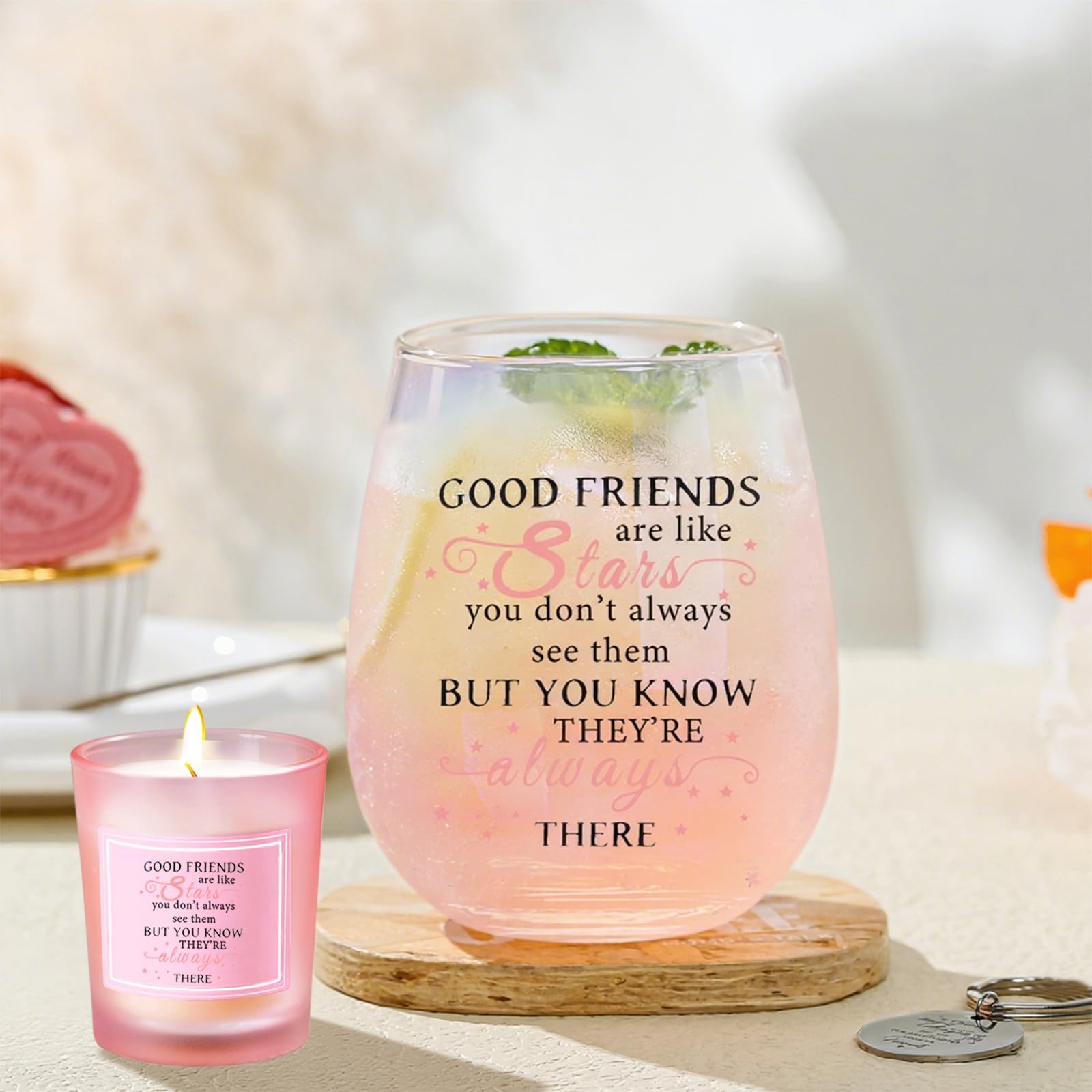 Yalucky stemless glass shown with ergonomic hand hold for comfort.
