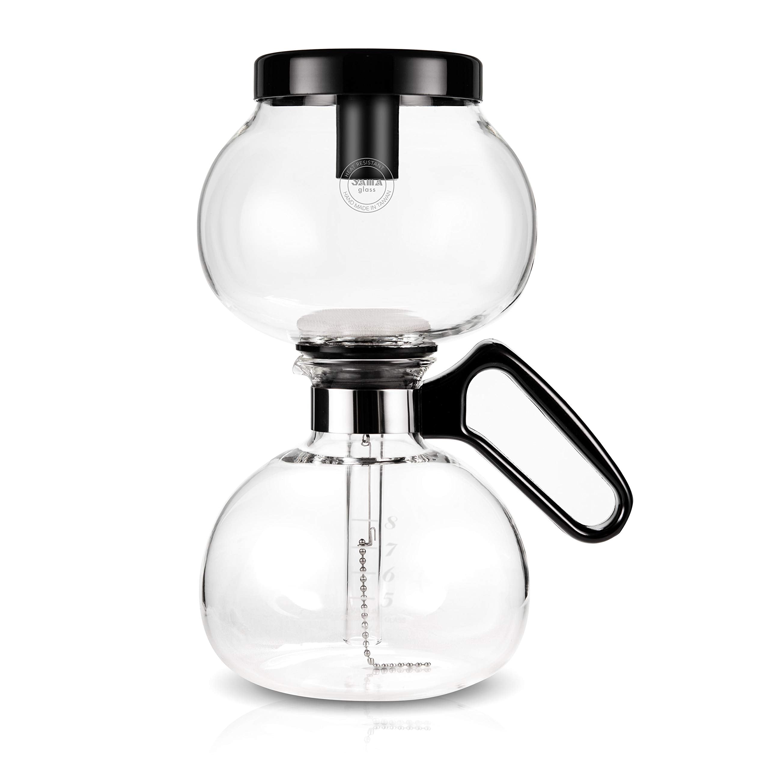Yama Glass 8-Cup Siphon on stove, dramatic brewing and aroma.