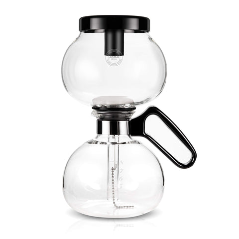 Yama Glass 8-Cup Siphon on stove, dramatic brewing and aroma.