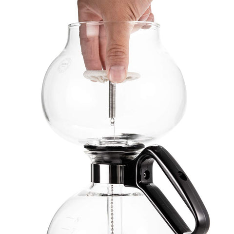 Yama Glass bottom carafe filled with hot water before brew.