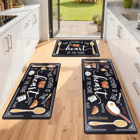 Yamaziot anti-fatigue kitchen mat 3-piece set, front view, reduces standing fatigue