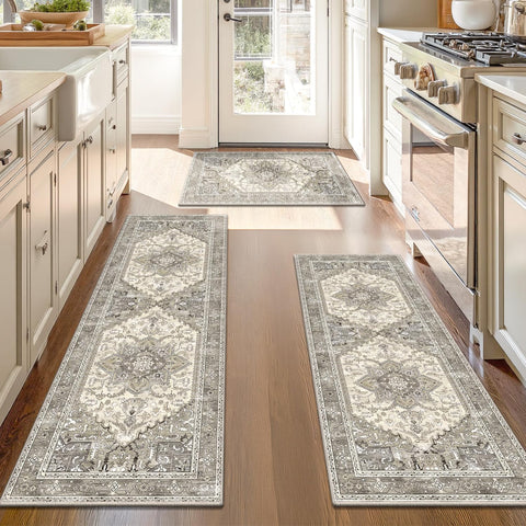 Yamaziot boho kitchen rugs three-piece set for organized entryway with non-slip backing