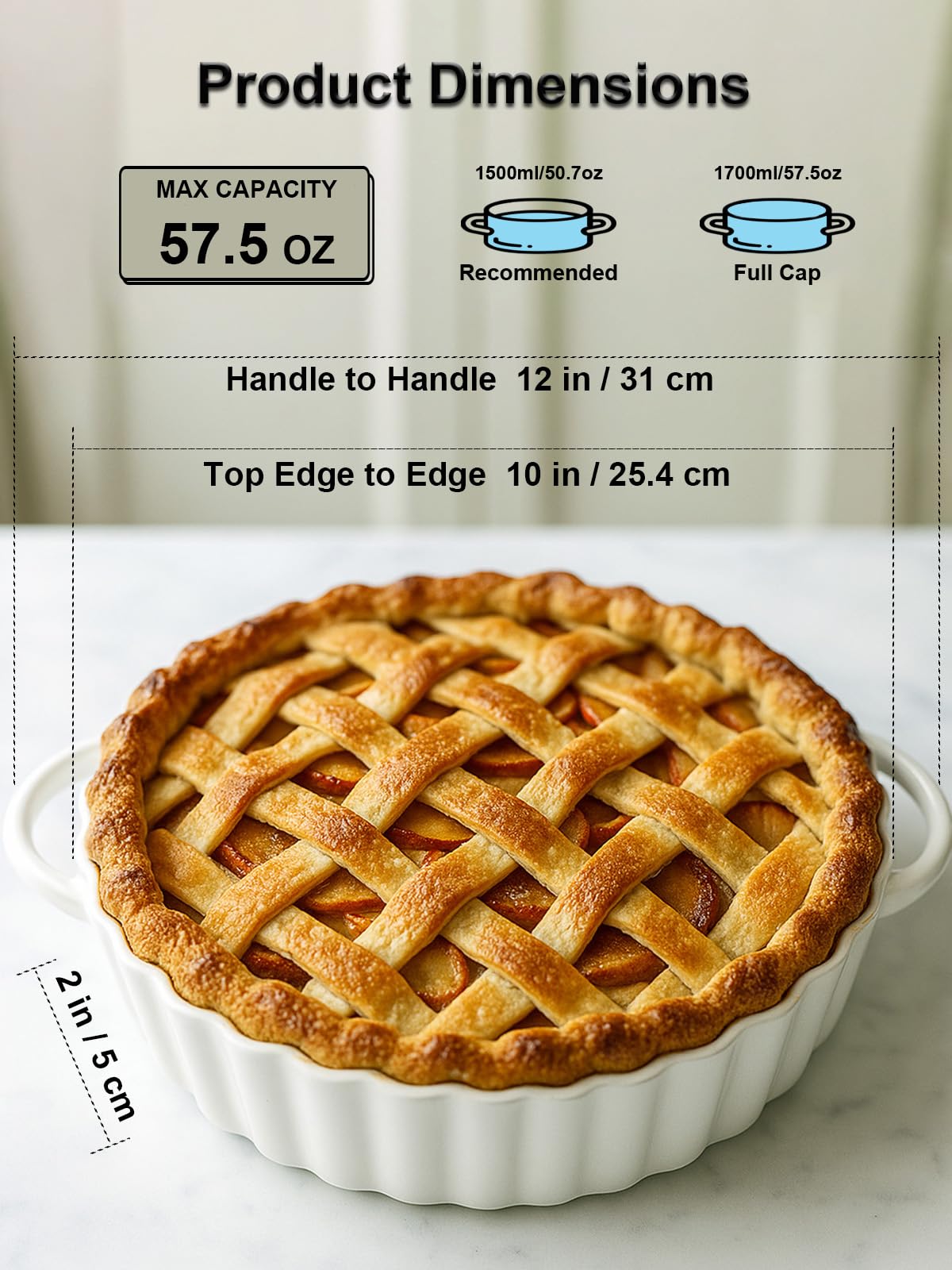 Yamteck oven and microwave safe ceramic pie pan for pies and quiches